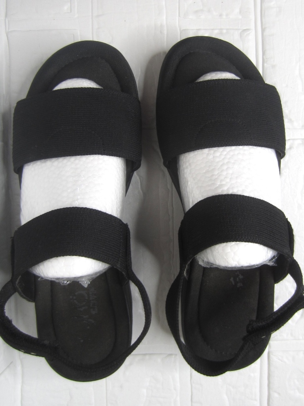 Ryka Azara Strap Wedge Sandals Stretch Knit Memory Foam in Black - Size 9.5